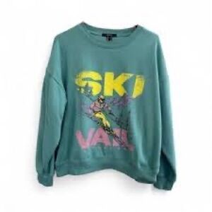 Forever 21 Teal Graphic Crew Neck Sweater